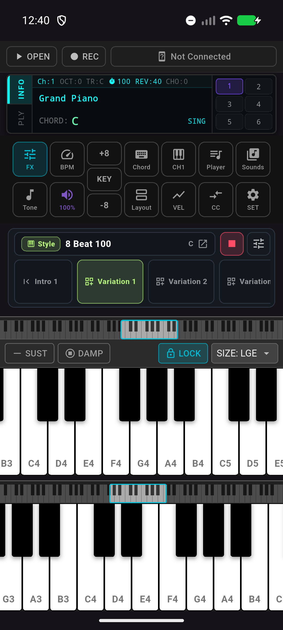 SynthBridge Style accompaniment screen